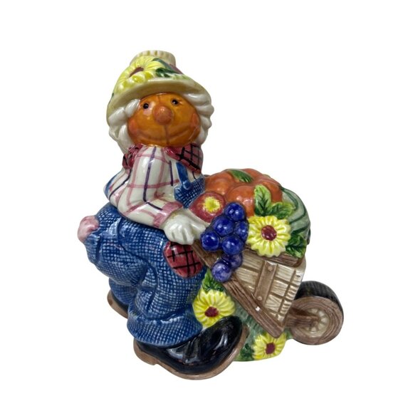Vintage Fitz & Floyd Pumpkin Scarecrow Farmer Sugar Bowl 1996 Fall Decor - Picture 1 of 7
